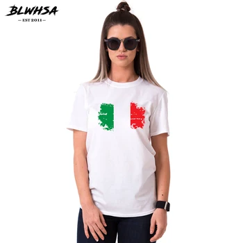 BLWHSA T Shirt Taliansku Vlajku Tlač Pár Oblečenie Milovníkov Tee Tričko Femme Lete Muži T-shirt Príležitostné O-krku Pár Topy