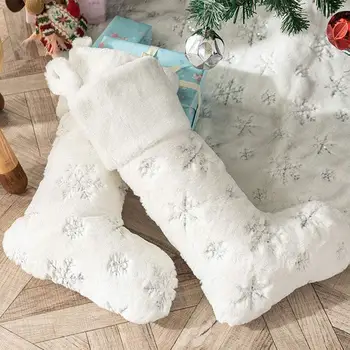 Veľké Biele Vianoce ponožky Kvalitné Osadenie Santa Luxusné Prázdne Ponožky Darček Vianočný Dekor L9N6