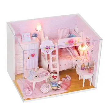 DIY Doll House Model Bábiky Domy Príslušenstvo Nábytku Miniatúrny domček pre bábiky 3D Drevené Vianočný Darček Hračky Pre Deti, Stavebnice