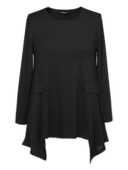 Veľkosť dámske 2020 jarné oblečenie osobnosti šitie asymetrický dizajn black dlhým rukávom T-shirt A647