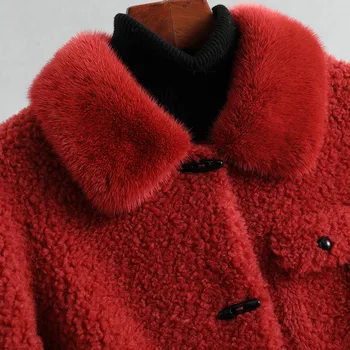Skutočné Kožušinový Kabát Ženy Zimný Kabát Ženy Oblečenie 2020 Noriek Kožušiny Golier Vetrovka Reálne Kožušiny Bunda Strihanie Oviec Vlna Bunda 19040 YY2353