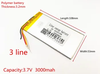 3253108 3-Wire 3,7 V 3000mAh Nabíjateľná li-Polymer Li-ion Batérie Na Výmenu počítača Tablet PC Batérie