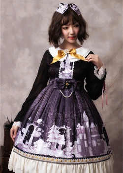 Japonská princezná denne sladké lolita šaty vintage čipky bowknot tlač o-krku viktoriánskej šaty kawaii dievča gothic lolita op cos