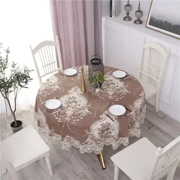 Vintage čipky obrus kuchyňa Domáce dekorácie luxusné Európske Vyšívané kvet handričkou okrúhly stôl kryt kráľovská modrá obrus