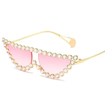 Taliansky Cateye Crystal Kameň Drahokamu slnečné Okuliare S Diamantu pre Ženy / pearl slnečné okuliare