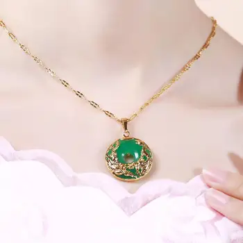 Prírodné zlato green dragon a phoenix chalcedony prívesok náhrdelník Čínskom štýle retro palác štýl, šarm ženy značky šperky