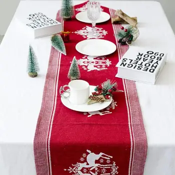 35X170cm Vianočné Elk Vytlačené Bielizeň Stôl Runner Obrus Nový Rok Party Tabuľka Večeri Dekor Vianočné Dekorácie pre Domov