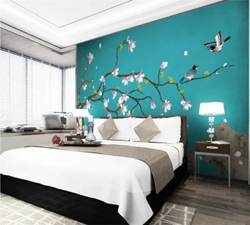 Vlastné 3D tapeta nástenná maľba Magnolia ručne maľované kvety a vtáky nová Čínska pozadí stenu, dekorácie, maliarstvo,