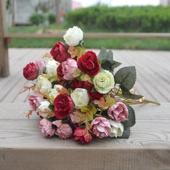 5 zväzok Hodváb čaj ruže kytice Nevesty na Vianoce domov svadobné nový Rok dekorácie falošné rastliny, umelé kvety
