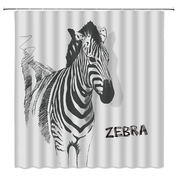 Zebra Sprchové Závesy Ručne Maľované Voľne Žijúcich Zvierat Kúpeľňa Decor Nepremokavé Polyesterové Tkaniny Domov Vaňa Látky Opony Nastaviť Lacné