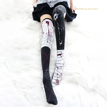 Japonský Harajuku Štýl Yandere Tlač Velvet Pančuchy Anime Gothic Lolita Punk Cool Dievča Dlho Nad Kolená Vysoké Ponožky Cosplay