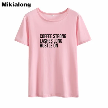 Mikialong Káva Silná Streetwear Ulzzang T-shirt Ženy Letné Tričká Bavlnené Ženy Čierna Biela Printed Tee Tričko Femme T Tričko
