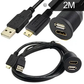 USB2.0 mini HDMI HD mužov a žien vodotesný kábel Loď, auto, motocykel panel s držiakom HDMI Žena Panel Flush Mount