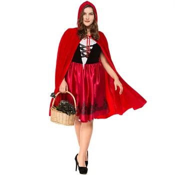 Veľká Veľkosť Tuku Ľudia Nosia Halloween Kostýmy Little Red Riding Hood Kostým pre Dospelých Rodič-dieťa Cosplay Vyhovovali Party Šaty