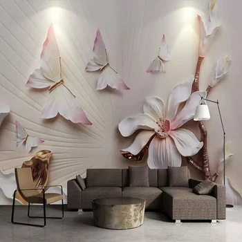 Vlastné Foto nástennú maľbu Elegantný Minimalistický Elegantné Jade Orchidea Motýľ Stenu Handričkou Obývacia Izba TV Tapetu Pozadia Home Decor