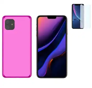Iphone 12 (6.1) ružová TPU hladké silikónové puzdro + tvrdené sklo Protector
