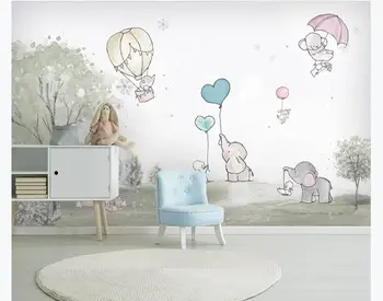 XUE SU Steny pokrývajú vlastné tapetu roztomilý kreslený balón medveď medveď, slon zvierat deti miestnosti v pozadí na stenu