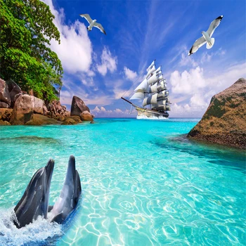 Osobné Prispôsobenie Prímorské Krajiny Delfíny Foto Tapety 3D nástennú maľbu Obývacia Izba, Spálňa, TV Pozadie Stenu Papiere