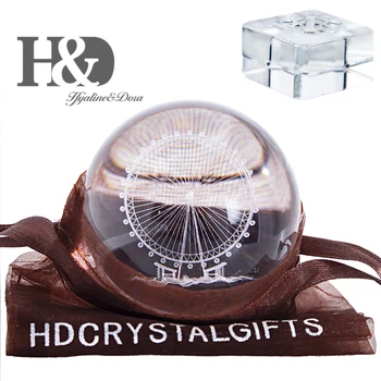 H&D 6typ 3D Laserom Vygravírované Crystal Ball Ruské koleso Miniatúrne Sklenené Gule Domova Príslušenstvo Ornament Dievčatá Darček so Stojanom