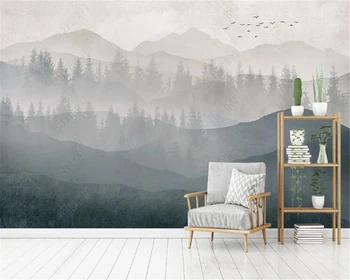 Vlastné tapetu foto Nordic abstraktné geometrické vrchol hory lesných vtákov, TV joj nástennú maľbu domáce dekorácie 3d tapety