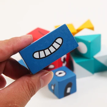 Deti Drevené Hračky Tvár Zmeniť Puzzle Geometrický tvar 3D Puzzle Detí Raného Vzdelávacie Hračky Rodič-dieťa Stolové Hry Hračky