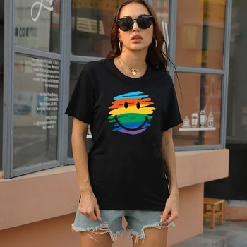Rainbow Úsmev Ženy Tričko Kawaii Usmievavá Tvár Topy Voľné Posádky Krku Harajuku Tees Streetwear Krátky Rukáv, Bavlna Oblečenie