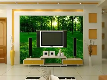 Vlastné foto tapety 3D nástenné maľby, tapety 3 d nástenná maľba TV stenu, tapetu pozadia prírodné scenérie slnečné svetlo zelené stromy