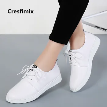 Cresfimix ženy móda nové čipky štýlové topánky žena pohodlné biele kožené topánky žena chladné letné čierne topánky b2140