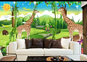 Vlastné veľké nástenné 3D tapeta Rozprávkový svet kreslených žirafa dieťa strom spálňa nástenná maľba TV zadnej stene dekor hlboké 5D reliéfne