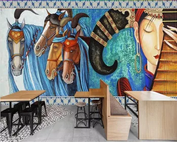 Wellyu Vlastnú tapetu 3D maľby Európskej ručne maľované umelecké mongolskej tanec kôň hotelovej reštaurácii papier pozadí steny nástenná maľba