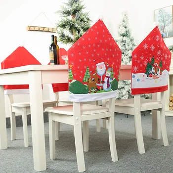 6Pcs Vianočné Ozdoby Stoličky Kryt Večera Jedálenský Stôl Santa Claus Snowflake Snehuliak Červený uzáver Ornament Stoličke Zahŕňa Dekor