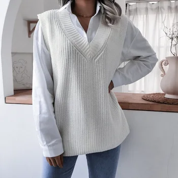 Móda 2021 jar tvaru twist príležitostné voľné pletený sveter vesta pre dámske High Street zrastov vesta bez Rukávov Sveter pulóvre