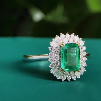 AEAW Šperky 18K Biele Zlato 1.0 ct Prírodné Emerald Krúžok Emerald Rez Zelený Drahokam Diamantový Prsteň Ženy Šperky