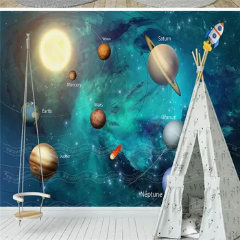 Vlastné Veľké 3D Maľby Priestoru Vesmíru Tapety pre detské Izby Hviezdne Nebo Planéty Stenu Papiere 3D Stereoskopické Domova