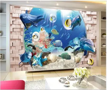 Vlastné foto tapety 3d nástennú maľbu, tapety na steny 3d Fantasy underwater world dolphin nástenná maľba pozadia na stenu papiere domova