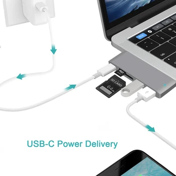5-v-1, USB-C HUB Typ-c Čítačka Kariet Adaptér Typ-c prenosová Rýchlosť Náhrada za 13/15inch MacBook Pro 2016
