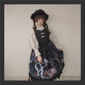 Dunhuang lolita sady japonský sladké Lolita šaty retro tlač viktoriánskej šaty loli cos gothic lolita čipky hore kawaii dievča