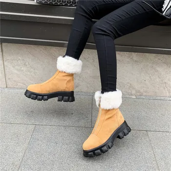 Fanyuan Čižmy Veľká veľkosť 33-46 zimné jednoduché členkové topánky pohodlné stádo kožené zip farbou udržať v teple ženy topánky
