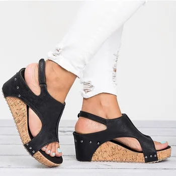 Ženy Sandále 2019 Platformu Sandále Kliny Topánky Pre Ženy Podpätky Sandalias Mujer Letné Topánky Kožené Klinové Podpätky Sandále 43