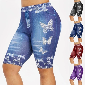 Dámske Elegantné Vytlačené Motýľ Legíny Bežné Imitácia Džínsové Legíny Pre Ženy Ženy Slim Koleno Dĺžke Legíny