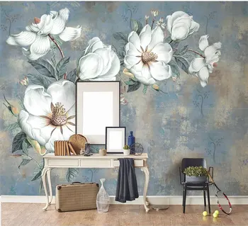 3D Tapety Umenie nástenná maľba Na Obývacia Izba Veľké Maľovanie Domova olejomaľba, Ročník, Biele kvety Vlastné Foto Tapety