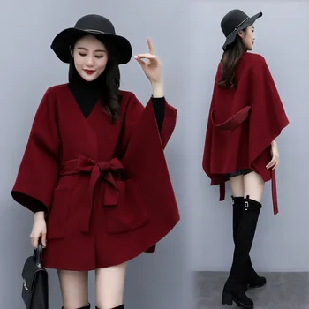 Voľné a tenké univerzálne veku zníženie vlny kabát žien nový kórejský vlnené kabát na jeseň a v zime roku 2021