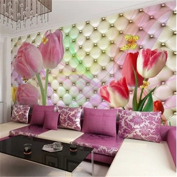 Beibehang foto tapety Veľké nástenné 3D Stereo romantický svadobný miestnosti útulnej obývacej izby, spálne, tulipán kvety 3d tapety nástenná maľba