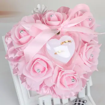 2019 Nové 5Colors Rose snubný Prsteň Box Obrad Biely Satén Crystal Láska Srdce Kvet Krúžok Nosič Obliečky na Vankúš Vianočné Darčeky