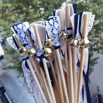 50pcs/veľa Námorníctva a Krém svadobné páse s nástrojmi wands s zlatý zvon pre svadobné dekorácie