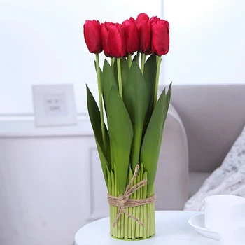 12 Umelé Tulipán Kvety Kytice Skutočný Dotyk Kvety Tulipán Kytice Mariage Pre Domáce Stranu Svadobné Dekorácie Falošné Kvet