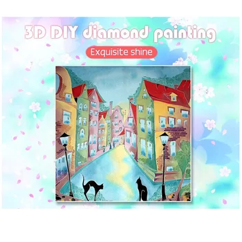 Diamond maľovanie kreslených mačka Daimond Mozaiky zvierat beadwork farba Kamienkami Diamant Výšivky ulici scenérie Domáce Dekorácie