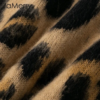 JaMerry Sexy leopard o krku pletený pulóver sveter žena Teplé mäkké jesenné jumper ženy Príležitostné voľné sveter streetwear 2019