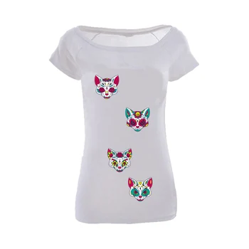 Mačka Lebky Patch Farebné Umývateľný T-Shirt Diy Dekorácie Ľahko Tlačiť Domácimi Žehličky Parches Ropa Appliques Na Oblečenie