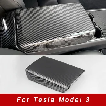 ABS Centrum Skladovanie Opierkou Kryt Výbava Pre Tesla Model 3 2019-2020 Uhlíkových Vlákien Textúra Auto Styling Interiérové Doplnky